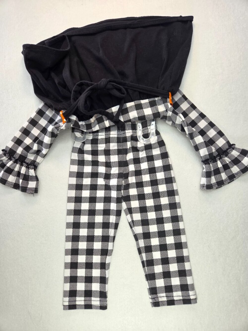 Rare Editions Black White Buffalo Plaid Pumpkin Dress Leggings Set Girls Sz 12M - Picture 5 of 9